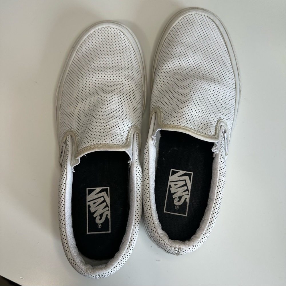 Vans White Leather Slip-On Shoes